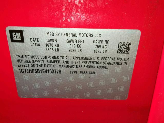 1G1JH6SB1E4163778 - 2014 CHEVROLET SONIC RS RED photo 10