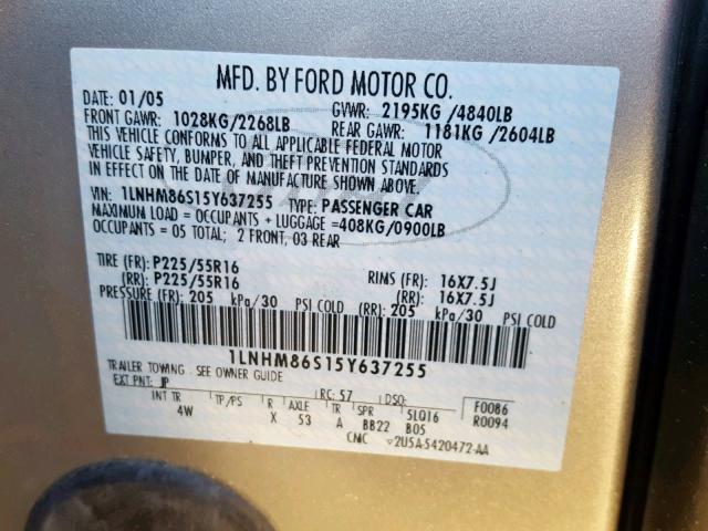 1LNHM86S15Y637255 - 2005 LINCOLN LS SILVER photo 10