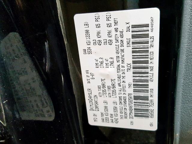 3D7MX48A07G825078 - 2007 DODGE RAM 3500 S BLACK photo 10