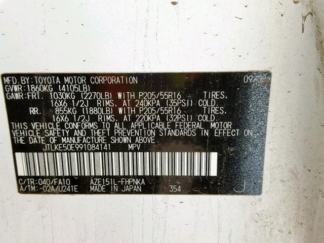 JTLKE50E991084141 - 2009 TOYOTA SCION XB Ақ фото 10