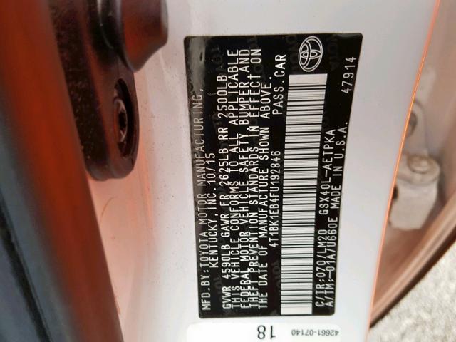 4T1BK1EB4FU192846 - 2015 TOYOTA AVALON XLE WHITE photo 10