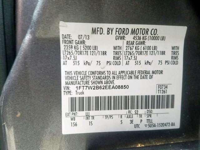 1FT7W2B62EEA08850 - 2014 FORD F250 SUPER GRAY photo 10