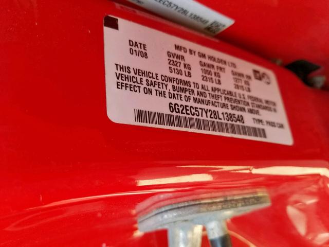 6G2EC57Y28L138548 - 2008 PONTIAC G8 GT RED photo 10