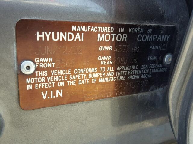 KMHFU45E62A210797 - 2002 HYUNDAI XG 350 GRAY photo 10