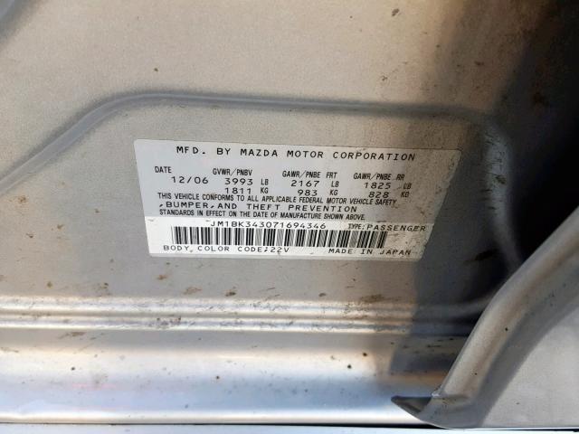 JM1BK343071694346 - 2007 MAZDA 3 HATCHBAC SILVER photo 10