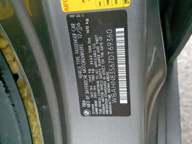 WBAHN83567DT69360 - 2007 BMW 750 GRAY photo 10