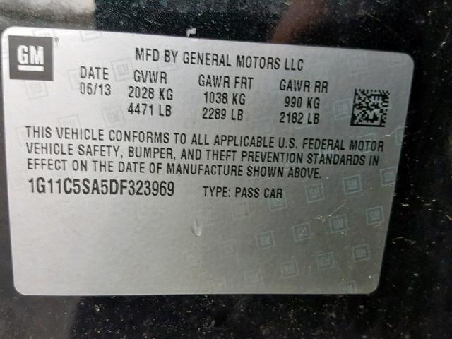 1G11C5SA5DF323969 - 2013 CHEVROLET MALIBU 1LT CHARCOAL photo 10