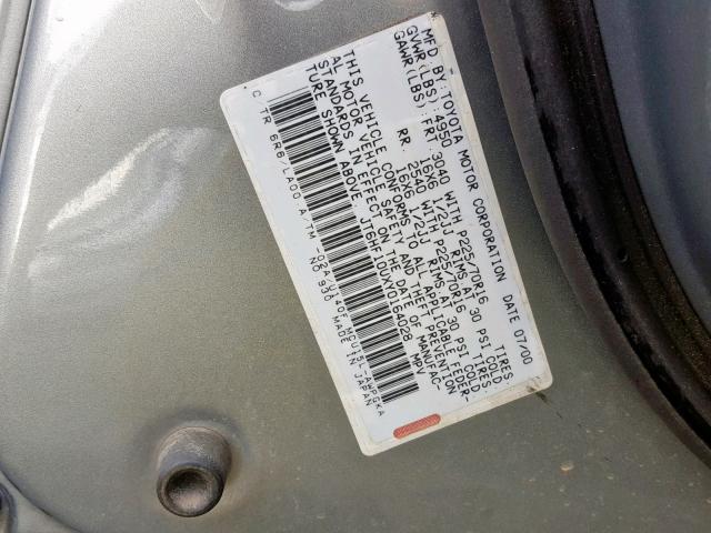 JT6HF10UXY0164028 - 2000 LEXUS RX 300 GRAY photo 10