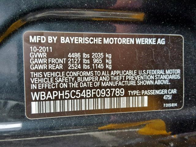 WBAPH5C54BF093789 - 2011 BMW 328 I SULE BLACK photo 10