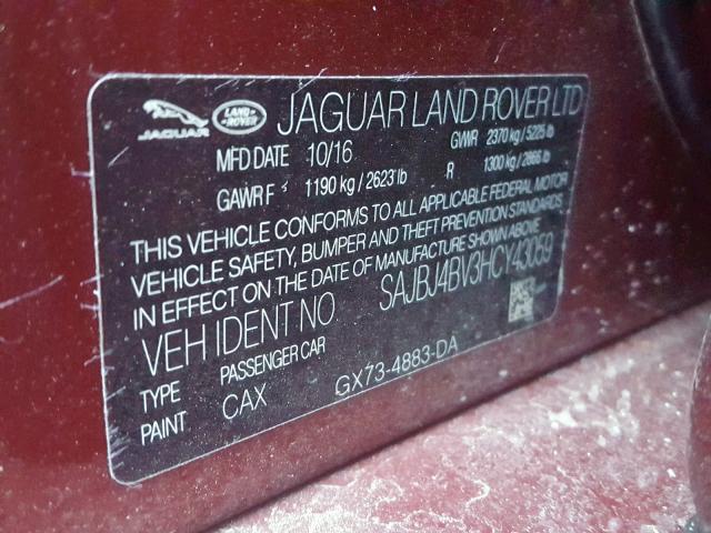 SAJBJ4BV3HCY43059 - 2017 JAGUAR XF PREMIUM BURGUNDY photo 10