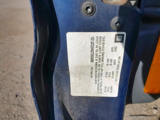 1G1JC524427263488 - 2002 CHEVROLET CAVALIER B BLUE photo 10