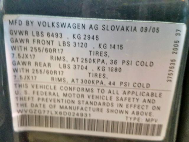 WVGZG77LX6D024931 - 2006 VOLKSWAGEN TOUAREG 3. GRAY photo 10