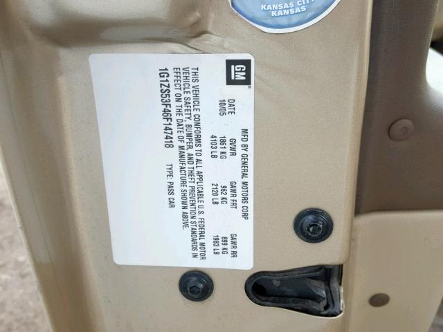 1G1ZS53F46F147418 - 2006 CHEVROLET MALIBU LS 金色 照片 10