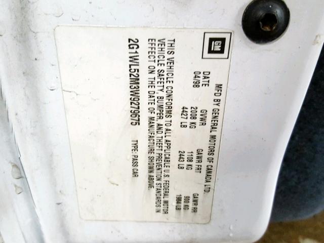 2G1WL52M3W9279675 - 1998 CHEVROLET LUMINA BAS Ağ foto 10