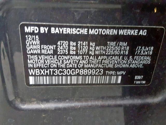 WBXHT3C30GP889923 - 2016 BMW X1 XDRIVE2 GRAY photo 10