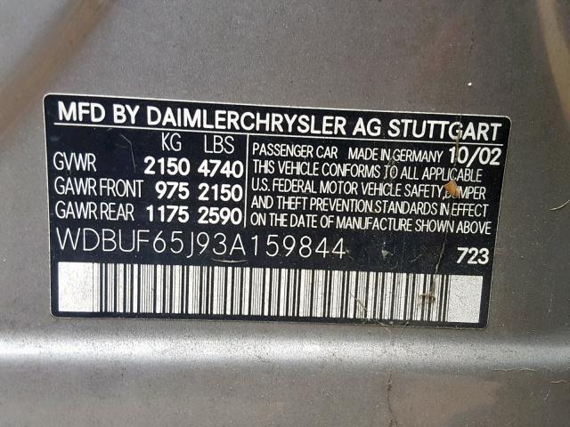 WDBUF65J93A159844 - 2003 MERCEDES-BENZ E 320 GOLD photo 10