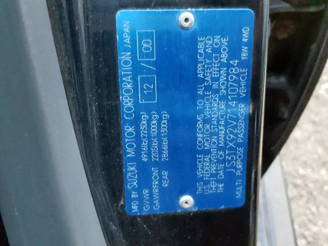 JS3TX92V714107984 - 2001 SUZUKI GRAND VITA BLACK photo 10