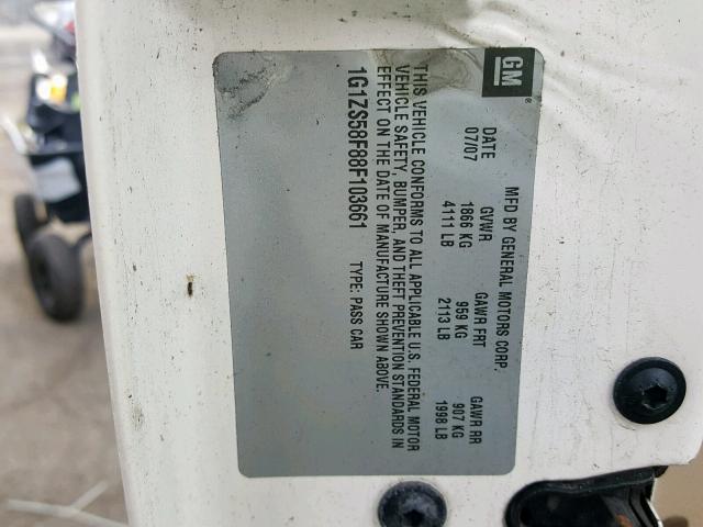 1G1ZS58F88F103661 - 2008 CHEVROLET MALIBU LS 白色 照片 10