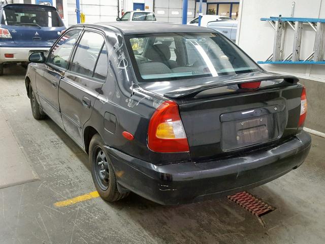 KMHCG45C32U309763 - 2002 HYUNDAI ACCENT GL BLACK photo 3