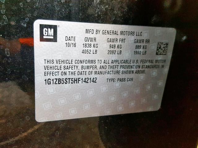 1G1ZB5ST5HF142142 - 2017 CHEVROLET MALIBU LS BLACK photo 10