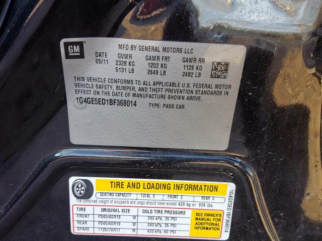 1G4GE5ED1BF368014 - 2011 BUICK LACROSSE CXS  photo 10