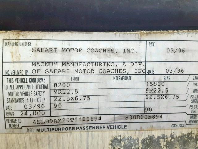 4SLB9AM20T1105894 - 1996 SAFARI MOTORHOME GRAY photo 10