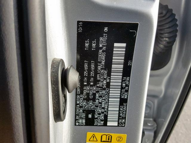 JTJYARBZ3H2057242 - 2017 LEXUS NX 200T GRAY photo 10