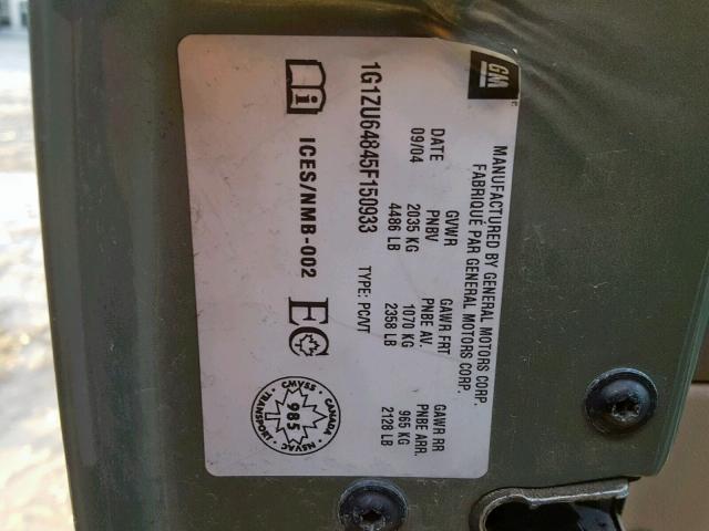 1G1ZU64845F150933 - 2005 CHEVROLET MALIBU MAX მწვანე ფოტო 10