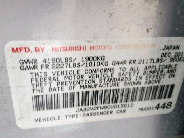 JA32V2FW9CU015612 - 2012 MITSUBISHI LANCER SE BLUE photo 10