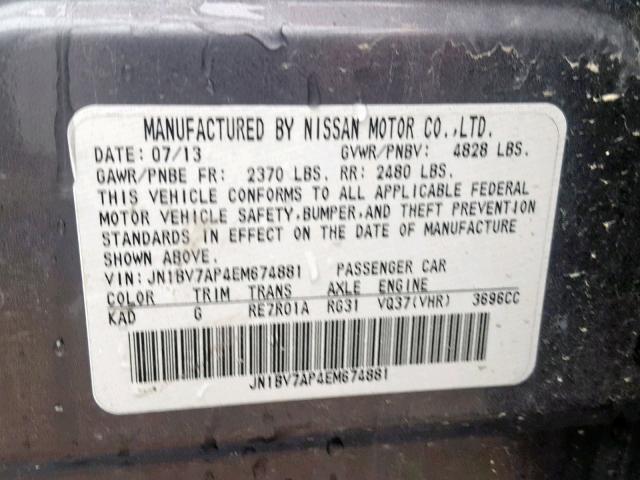 JN1BV7AP4EM674881 - 2014 INFINITI Q50 BASE CHARCOAL photo 10