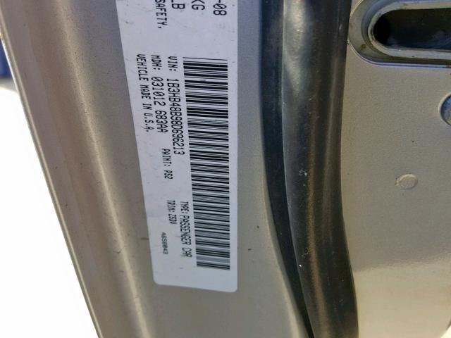 1B3HB48B98D696213 - 2008 DODGE CALIBER SX SILVER photo 10