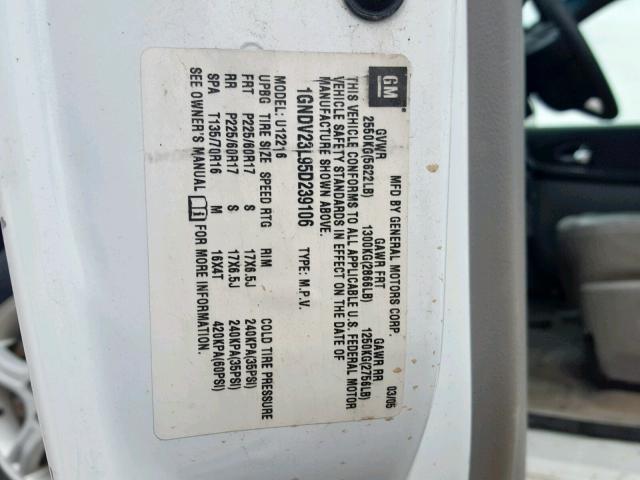 1GNDV23L95D239106 - 2005 CHEVROLET UPLANDER L WHITE photo 10