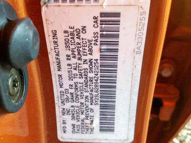 5Y2SL62894Z421254 - 2004 PONTIAC VIBE ORANGE photo 10