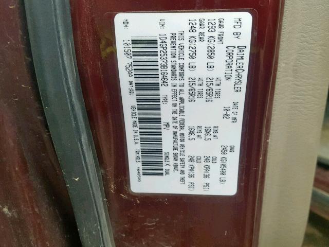 1D4GP25373B164642 - 2003 DODGE CARAVAN SE MAROON photo 10