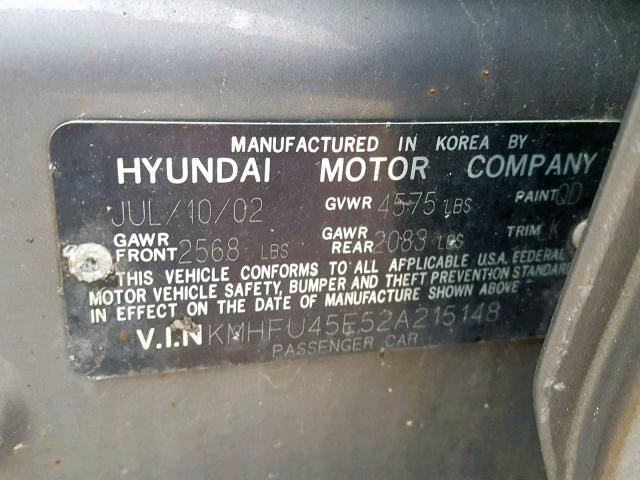 KMHFU45E52A215148 - 2002 HYUNDAI XG 350 GRAY photo 10