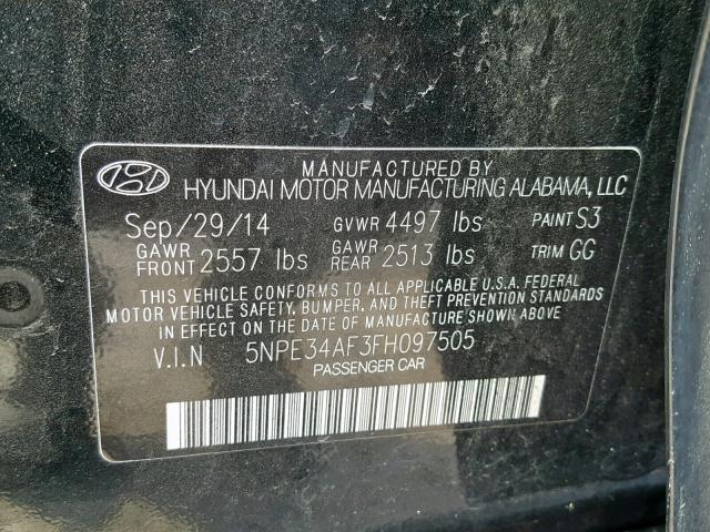 5NPE34AF3FH097505 - 2015 HYUNDAI SONATA SPO BLACK photo 10