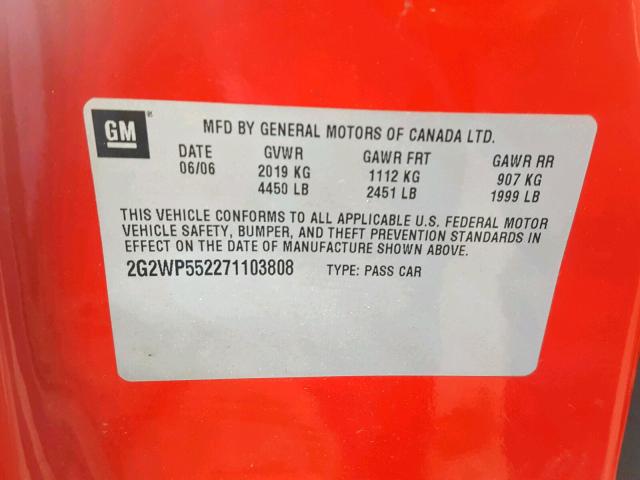 2G2WP552271103808 - 2007 PONTIAC GRAND PRIX RED photo 10