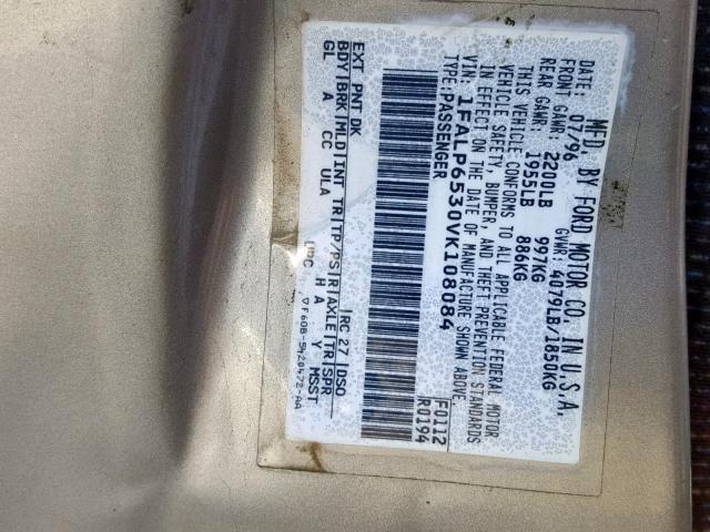 1FALP6530VK108084 - 1997 FORD CONTOUR BA BEIGE photo 10