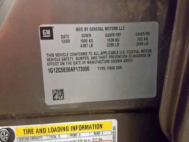1G1ZC5E08AF173096 - 2010 CHEVROLET MALIBU 1LT GRAY photo 10