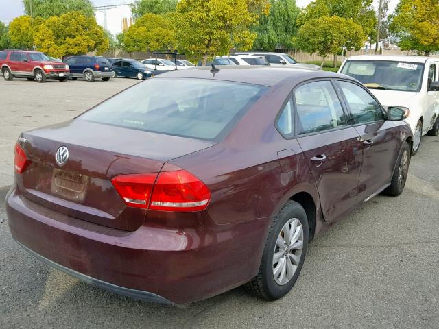 1VWAP7A31DC055608 - 2013 VOLKSWAGEN PASSAT S BURGUNDY photo 4