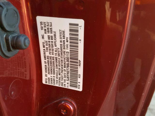 5J6YH27766L000113 - 2006 HONDA ELEMENT EX RED photo 10