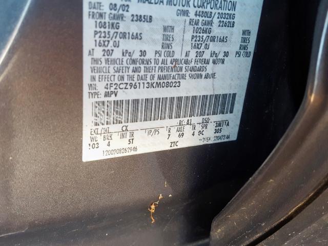 4F2CZ96113KM08023 - 2003 MAZDA TRIBUTE ES GRAY photo 10