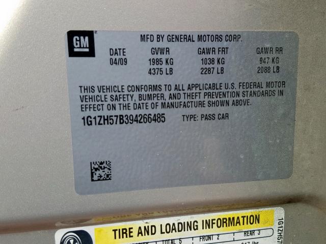 1G1ZH57B394266485 - 2009 CHEVROLET MALIBU 1LT თაფლისფერი ფოტო 10