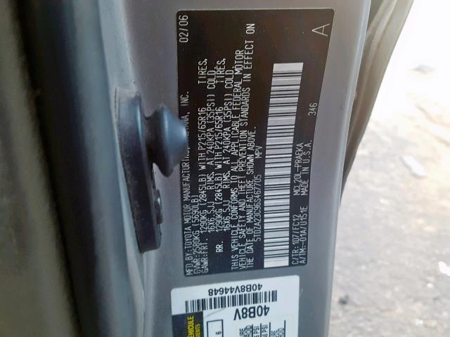 5TDZA23C96S467705 - 2006 TOYOTA SIENNA CE SILVER photo 10