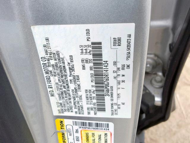 3FA6P0G76DR141434 - 2013 FORD FUSION S SILVER photo 10