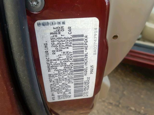 4T1BF28B7YU014597 - 2000 TOYOTA AVALON XL BURGUNDY photo 10