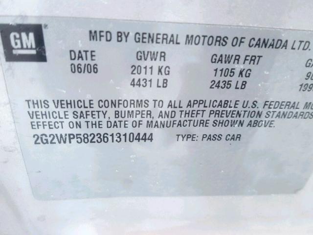 2G2WP582361310444 - 2006 PONTIAC GRAND PRIX SILVER photo 10
