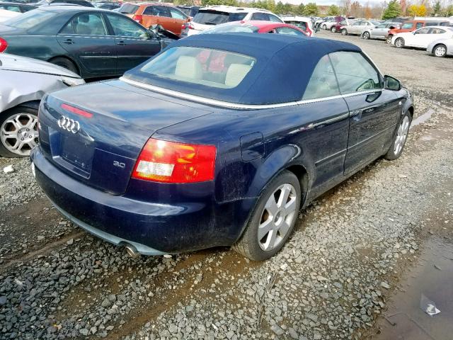 WAUAT48H63K020482 - 2003 AUDI A4 3.0 CAB TURQUOISE photo 4