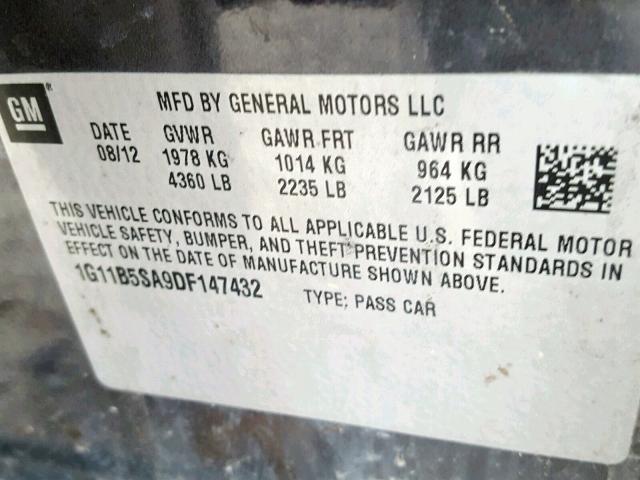 1G11B5SA9DF147432 - 2013 CHEVROLET MALIBU LS CHARCOAL photo 10