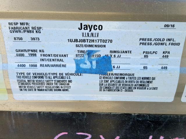 1UJBJ0BT2H17T0270 - 2017 JAYCO JAY FLIGHT  TWO TONE photo 10